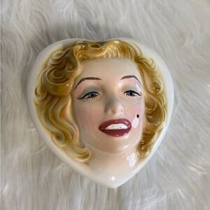 Vintage Heart-Shaped Ceramic Box with Marilyn Monroe Face Design 1988